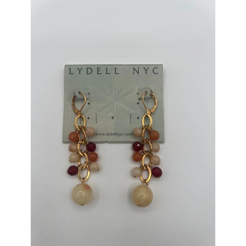 Lydell NYC Multi Color Beaded Cluster Drop Earrings Gold Tone Leverback Dangle